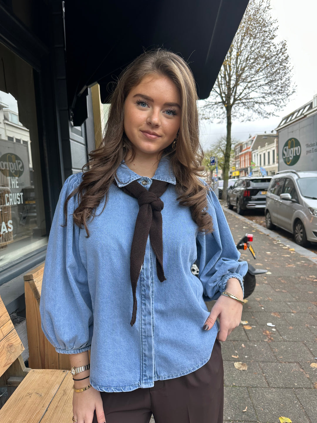Denim Blouse Puff Sleeves