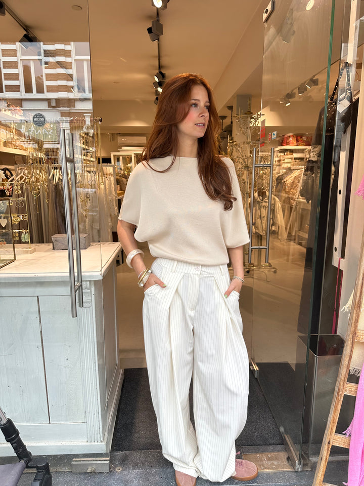 Pinstripe Pantalon Ecru White