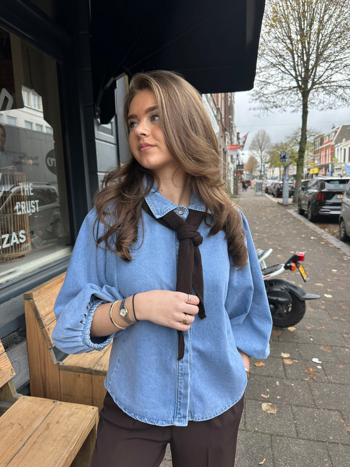 Denim Blouse Puff Sleeves