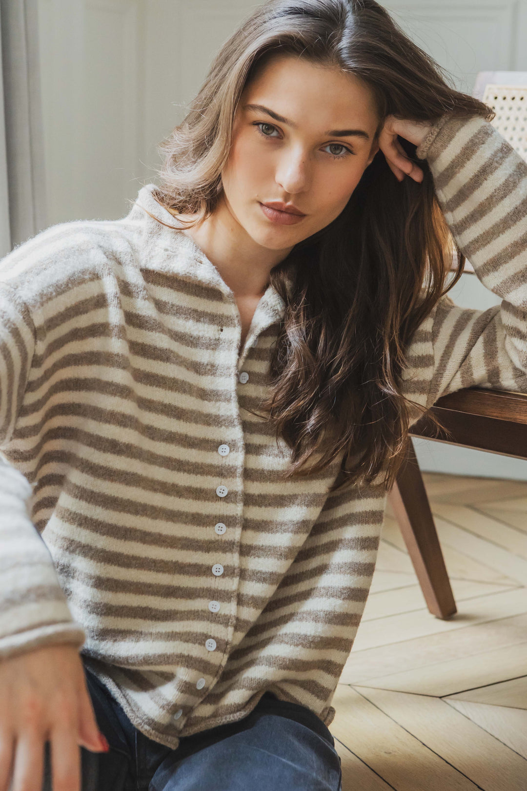 Striped Cardigan Beige