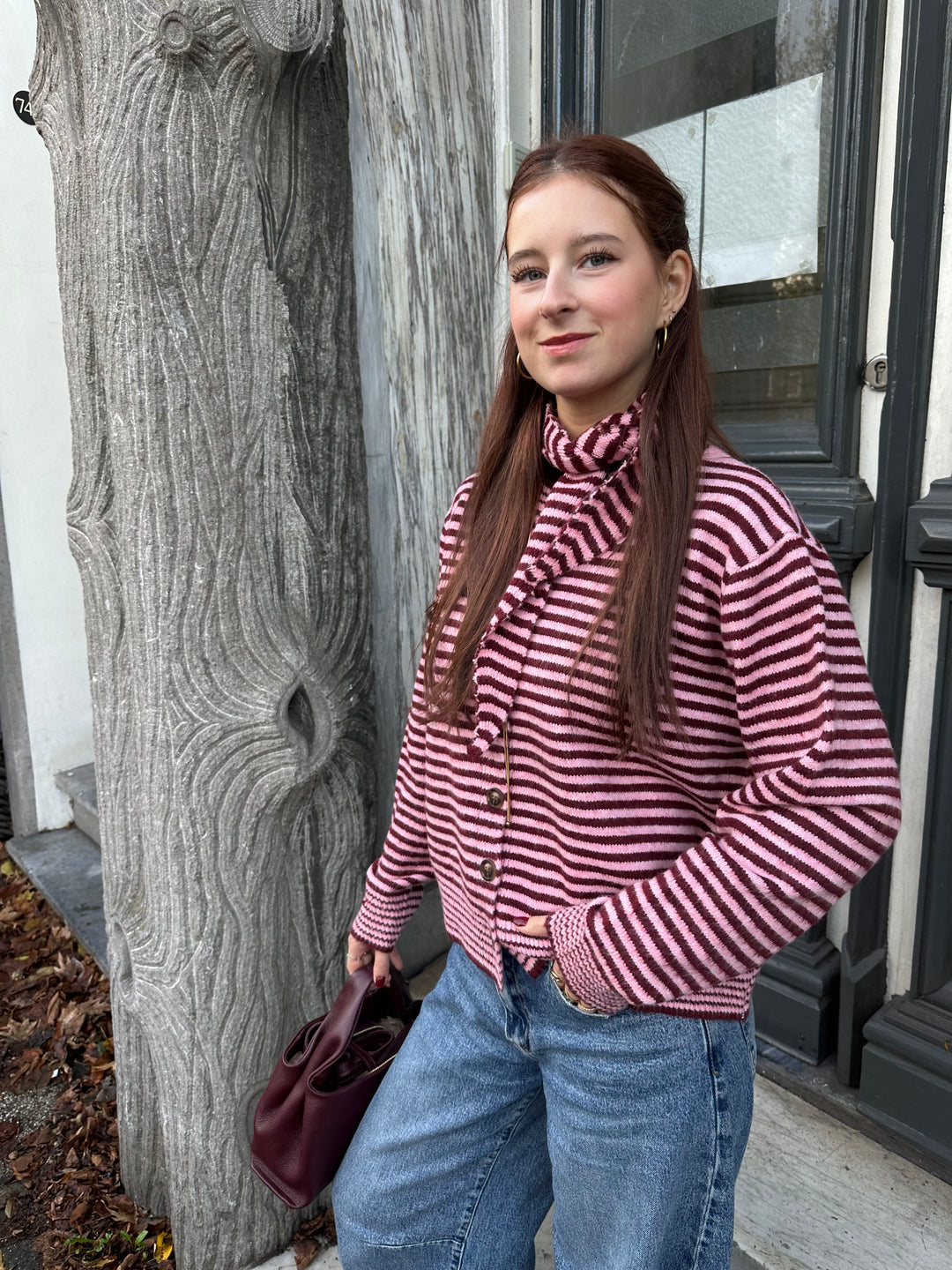 Striped Knit Cardigan + Scarf