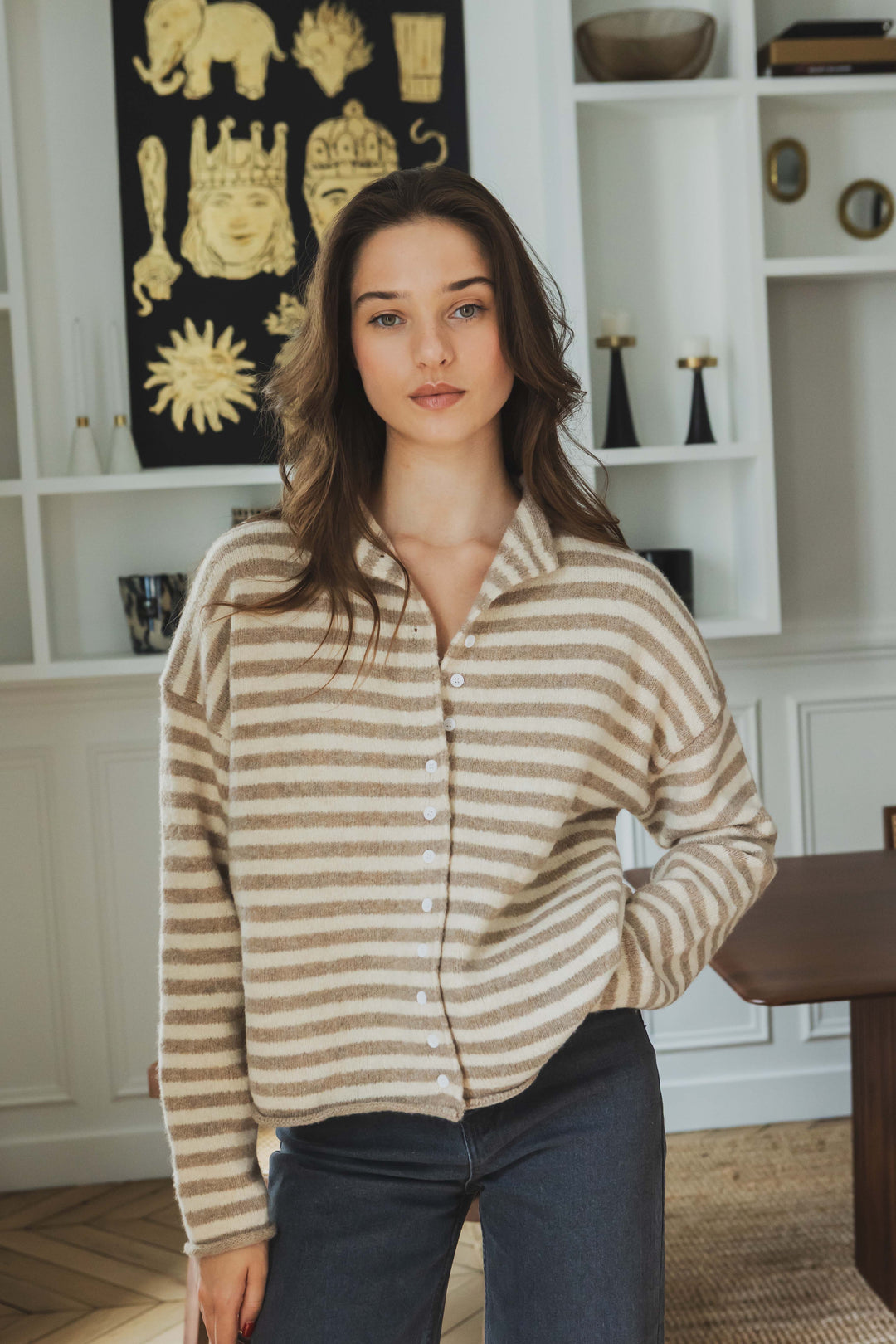 Striped Cardigan Beige