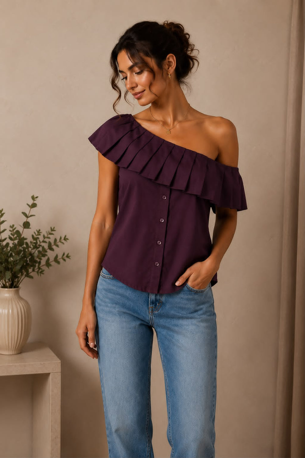 One-Shoulder Cotton Top