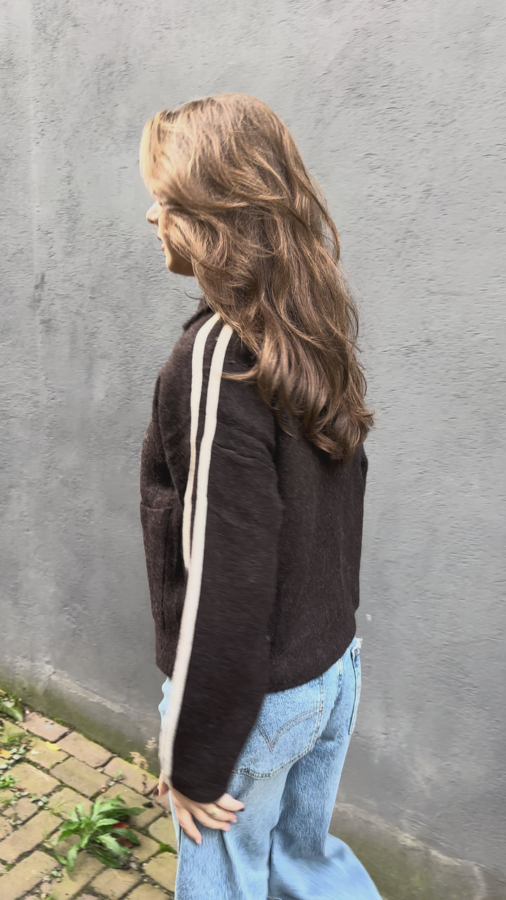 Chocolate Brown Cardigan with White Stripes